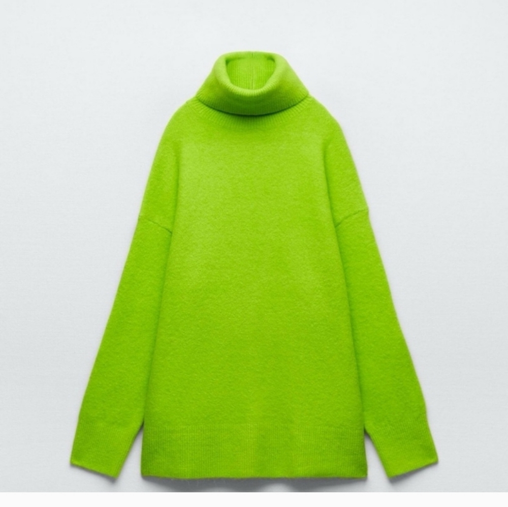 Zara Limegreen Turtleneck Sweater Sz Lg